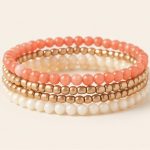Coral & Gold Beaded Bracelet Stack