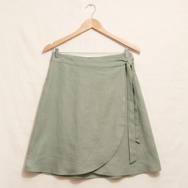 Sage Linen Wrap Skirt