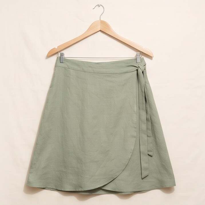 Sage Linen Wrap Skirt